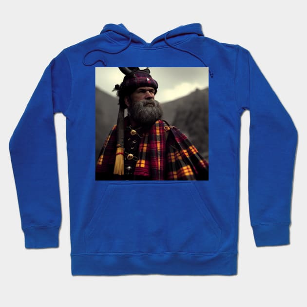 Scottish Highlander in Clan Tartan Hoodie by Grassroots Green